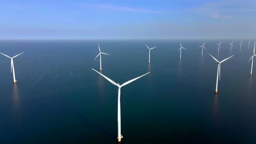 Offshore Windmill Park Windmillturbines in the Ocean Flevoland Netherlands