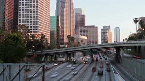 Time Lapse of Los Angeles City Traffic at Sunset America