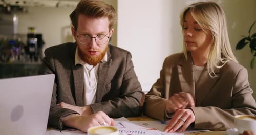 Businesspeople Have Breakfast When Discussing Business Project In Cafeteria In Morning Portrait