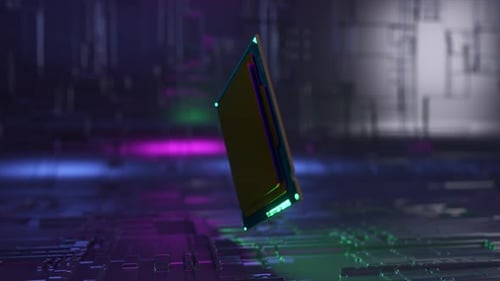 Animated 3D Computer Chip Rotation in Futuristic Style