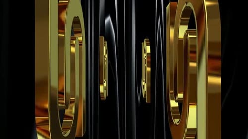 Luxus-Hintergrund mit rotierenden schwarzen und goldenen Formen, Figuren, 3D-Render, exklusiv, Reflexion