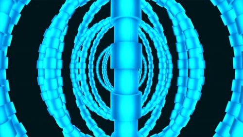 Abstract Blue Glowing Geometric Rings Tunnel