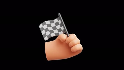 3D Hand Gesture Holding A Checkered Flag Motion Graphics