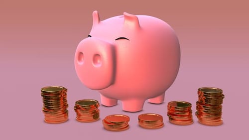Piggy bank and coins.