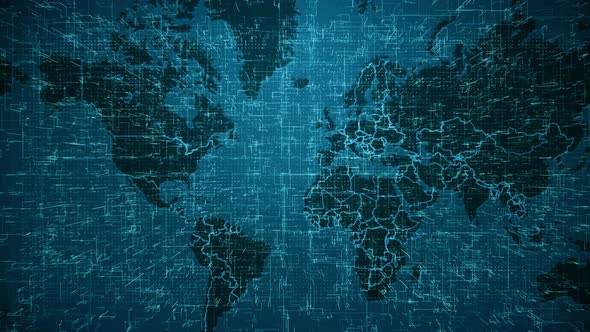 Digital World Map Global Network Technology Animated Background Loop ...