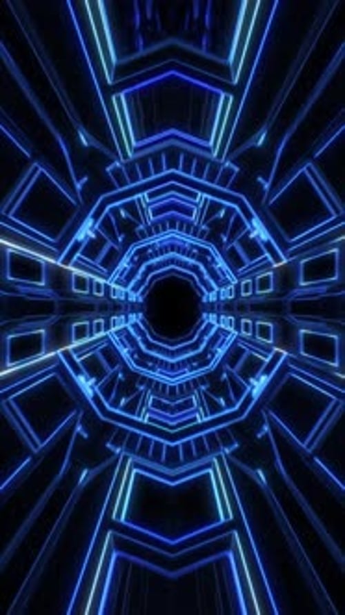 Futuristic Blue Neon Lines Tunnel