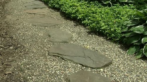 Stepping stone pathway in a Japanese garden.