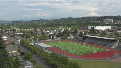 Empty Football Field At The Stadium In Puyallup, Washington - aerial drone
