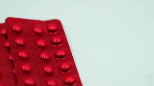 Close up of Red Pills in Blister Packs