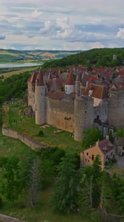Aerial View Looking Down on the Chateau of Chateauneuf Burgundy France