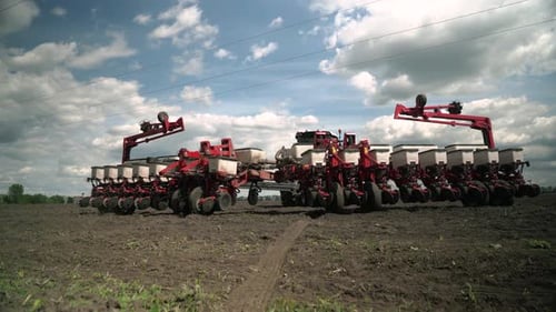 the Tractor Sows the Field with Corn Grains Preparation