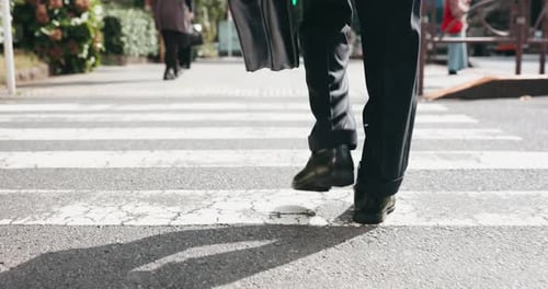 Business man, legs and back on street for walking, professional or commute with briefcase