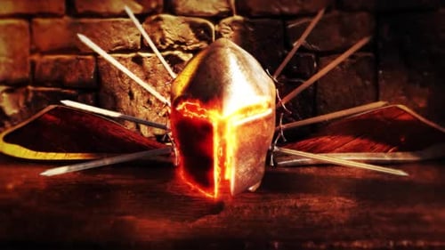 Epic Fiery Spartan Helmet Reveal with Glowing Weapons