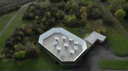 Aerial View of Satellite Dishes Array