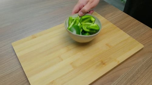 Cooking Video. Close up of food preparation chopping of ingredients and showing different items in a