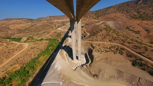 FPV drone shot. Transportation scene. Freeway road aerial view.