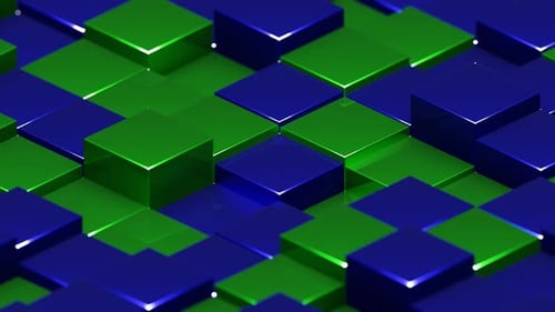 Green and Blue Abstract Glossed Cubes Background VJ Loop in 4K