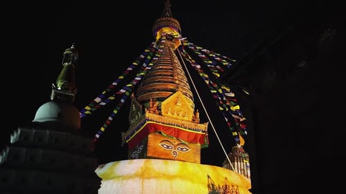 evening view of swayambhunath stupa in Kathmandu, Nepal.