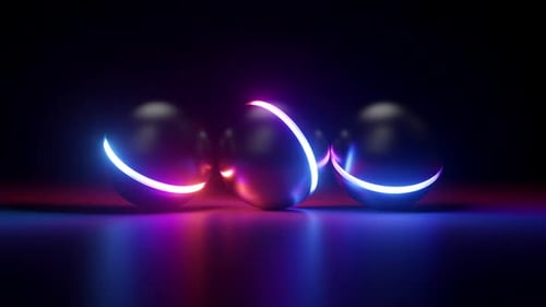 Abstract futuristic background of three balls with glowing neon stripes