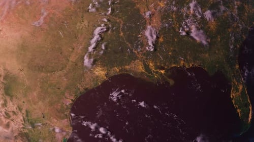 Usa From Space Zoom Out. Sunset, North America And United States From Space Orbit. Earth. Globe