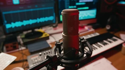 Professional Microphone in Small Recording Studio