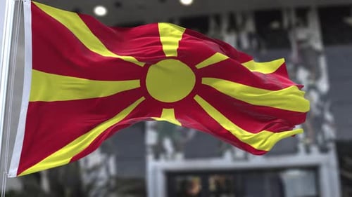 Realistic Flag of North Macedonia Waving in the Wind
