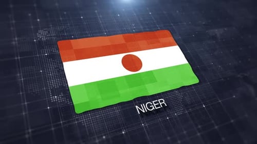Animated Flag of Niger on Digital World Map Background