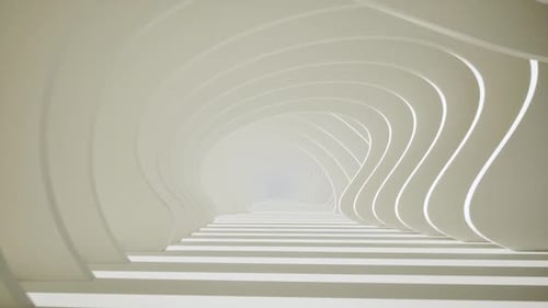 Abstract white architectural tunnel with light and shadow play