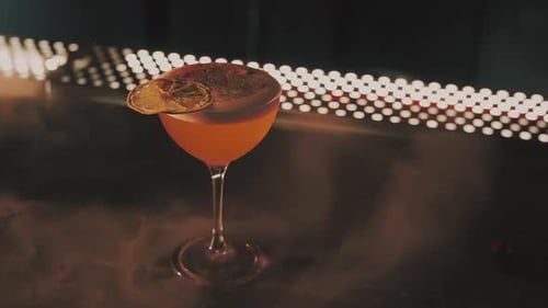 Cocktails with dry ice on a bar