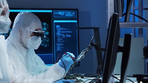 Group of Professional Engineer is Developing a Modern Microprocessor in a Futuristic Laboratory