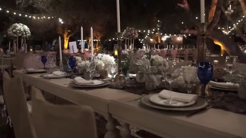 Elegant Outdoor Wedding Reception Table at Night