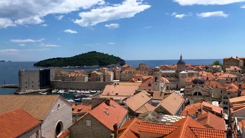 The aerial view of Dubrovnik, a city in southern Croatia fronting the Adriatic Sea, Europe. Old city