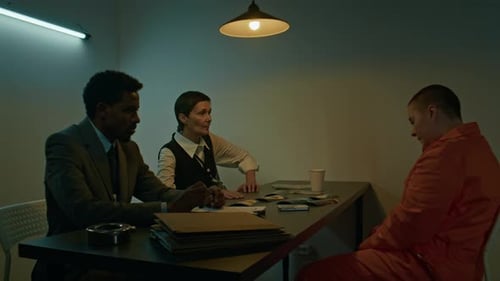 Interrogation in dimly lit room