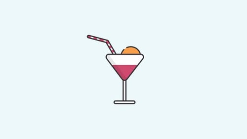 Animated Flat Design Cocktail Drink with Orange Slice