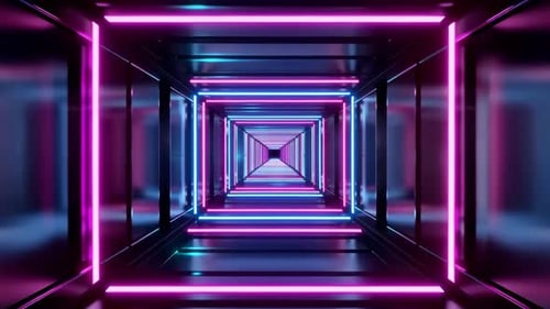 Futuristic Cyberpunk Neon Tunnel with Glowing Lights