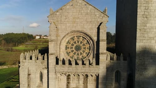Aerial Drone Over a medieval Window church