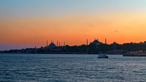 Hagia Sophia and Ferries at Sunset in Istanbul