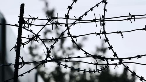Barbed Wire Fence Forming a Security Barrier Restricting Access