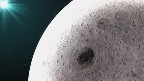 Realistic Moon Rotation in Dark Space with Stars and Sun