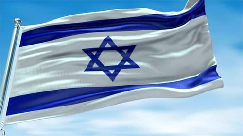 Waving Flag of Israel in Realistic Blue Sky