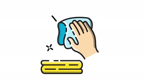 Animated Hand Cleaning Icon with Sparkling Effect