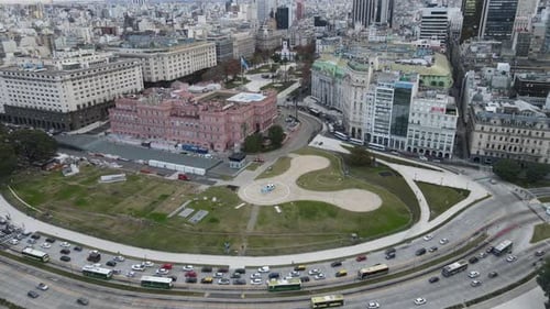 Aerial shot of historic building Casa Rosada - Headquarters of the presidency of the Argentine Repub