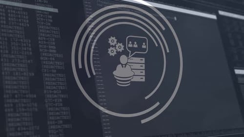 Animation of digital icons and data processing over computer screens