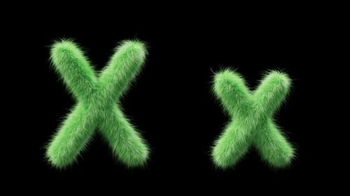 Growing 3D Green Furry Letter X Text Animation