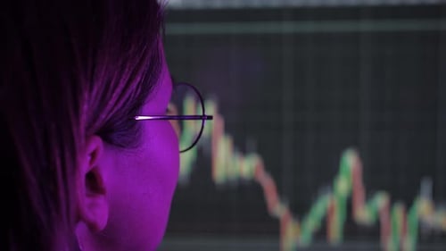 Trader Working on Computer Screen Full of Charts and Data Analysis and Stock Broker Trading Online