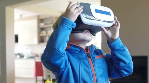 Boy Uses a VR Headset Indoors