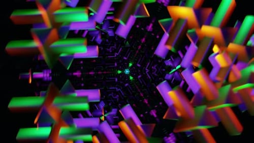 Loop Seamless VJ Motion Hintergrund Kaleidoskopische Neongeometrie Pulsierender Fluss