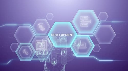 Robotic Hand with Glowing Hexagons for Technology Development