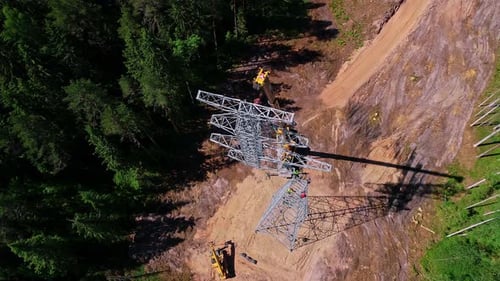 Power Line Support Construction in Rural Setting