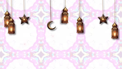 Golden Lanterns and Crescent Moon for Ramadan or Eid Celebrations